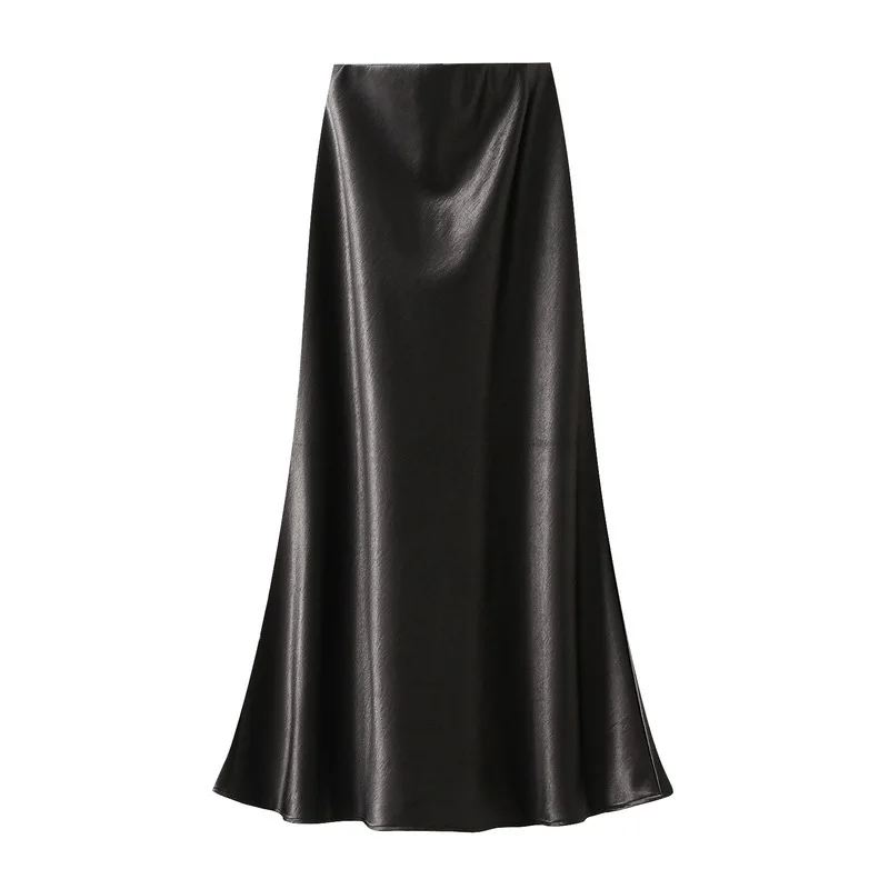 

2025 Women Autumn Winter Thickened Satin Long Skirt Female Trendy High Waist Elegant Solid Color Office Lady Skirts
