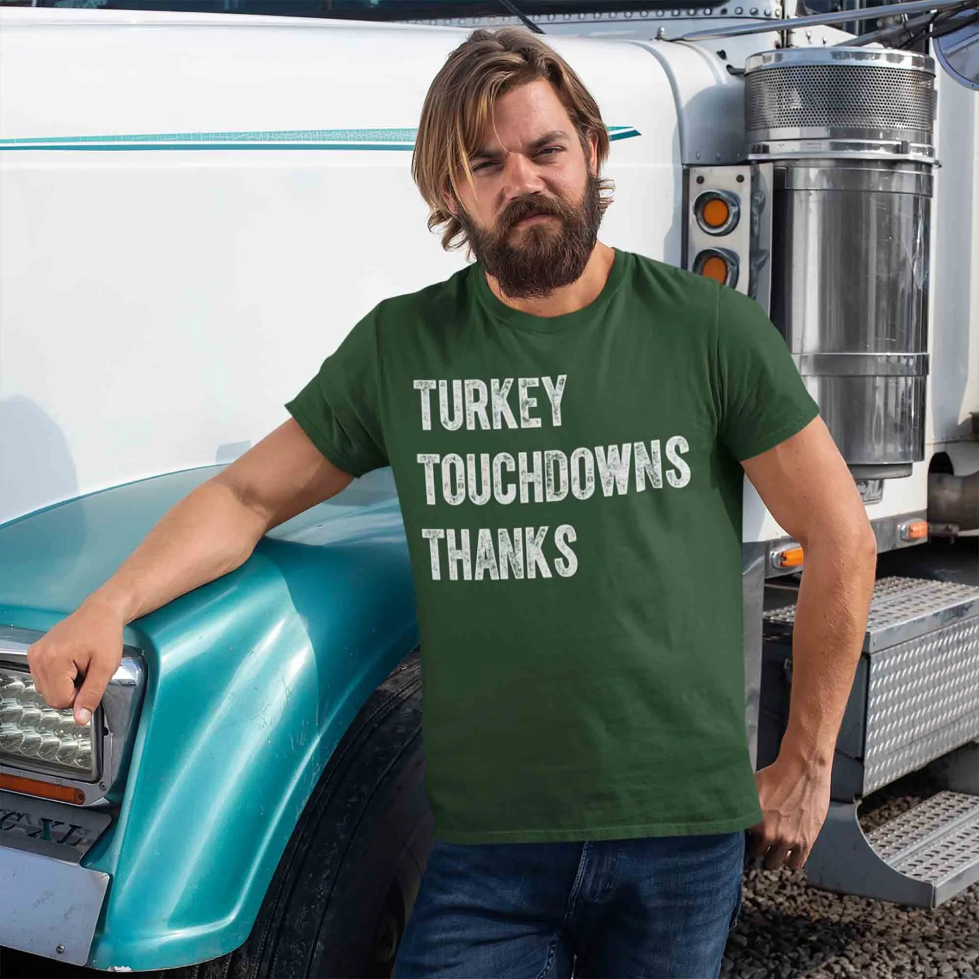 Men's Thanksgiving T Shirt Turkey Touchdowns Thanks Thankful