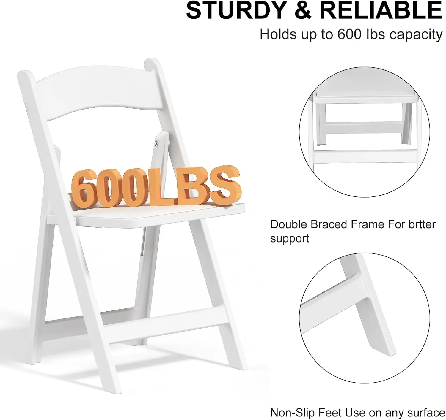 8 كراسي قابلة للطي، كراسي راتنج بيضاء مع مقعد مبطن، كراسي مريحة قابلة للطي لحفلات الزفاف