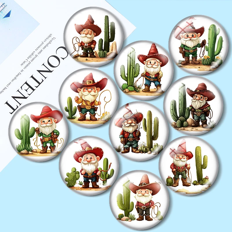 

Cowboy Gnomes Watercolor 10pcs 12mm/18mm/20mm/25mm Round photo glass cabochon demo flat back Making findings