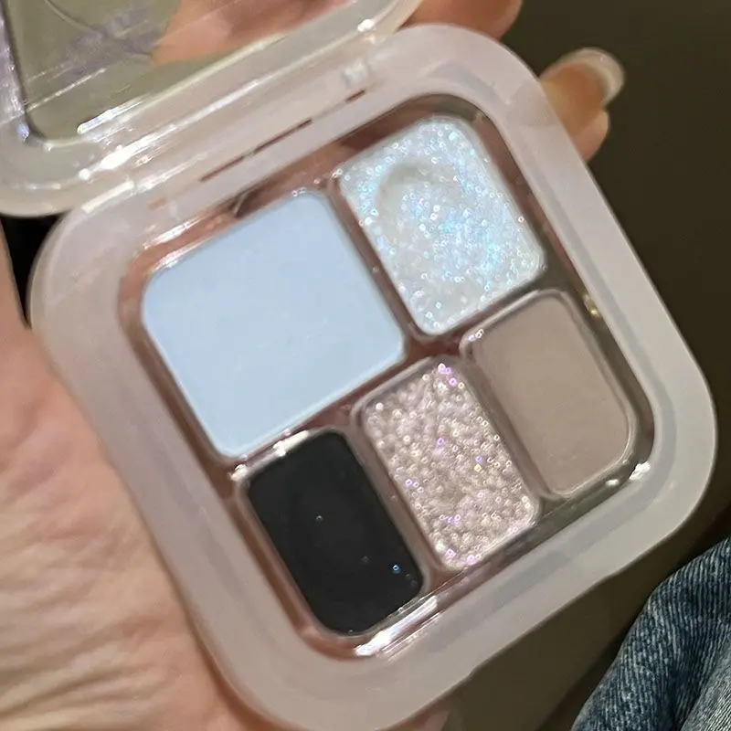 UcostaMini 5 Kleuren Glitter Roze Oogschaduw Palet Zilver Zwart Gerookte Shimmer Matte Oogschaduw Draagbare Palet Oogmake-up Pigment