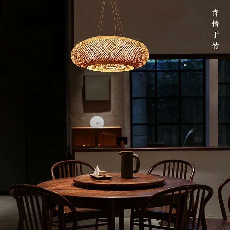 Chinese Zen Style Handmade Woven Rattan Ceiling Art Pendant Lamp Living Room Dining Room Home Decoration Lamp