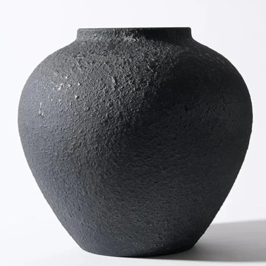

SilkSerenade for Flowers and Table Centerpieces - 11 Inch Rustic Textured Earthy Stone Look, Matte Big Vessel Decorative Arina