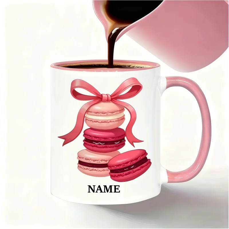 Custom Name Butterfly Bow Macaron Dessert Mug - Dishwasher Safe Personalized Coffee Cup - Perfect Birthday & Holiday Gift