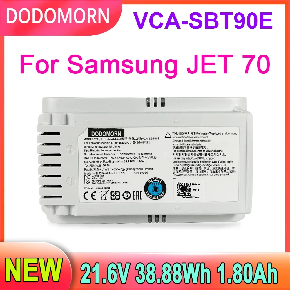 21.6V VCA-SBT90E For Samsung Jet 70 Vacuum Cleaner Battery 38.88Wh 1.8Ah Rechargeable Lithium-ion Batteries