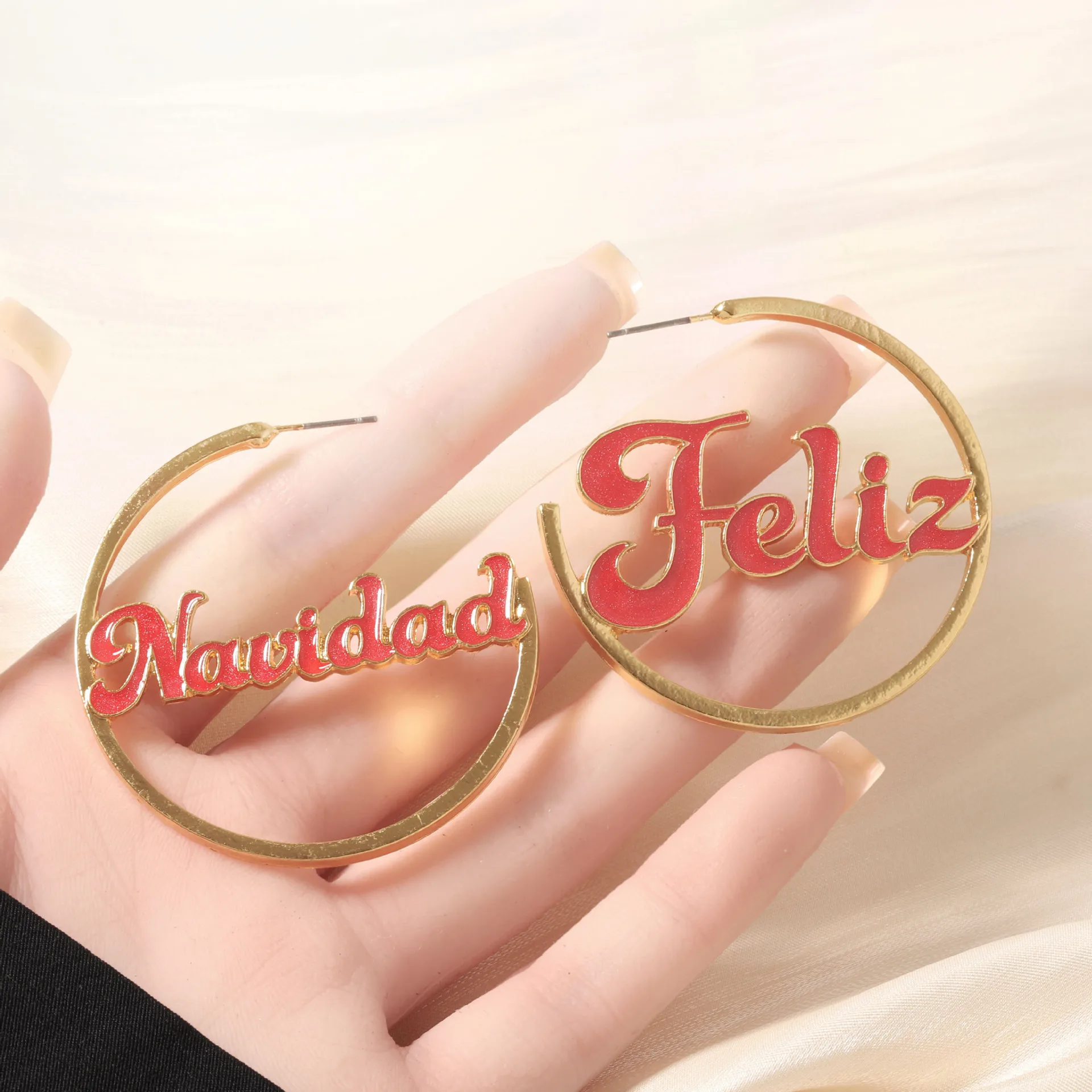 2025 Fashionable personality design, blessing letter stud earrings, simple hollow semicircle Valentine’s Day Jewelry gifts