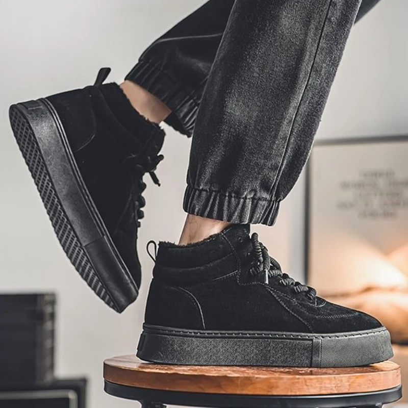 Herren-Winterstiefel im Vintage-Stil, hochgeschnitten, mit dickem Baumwollfutter und Fleece-Innenfutter, warm_voghion.com
