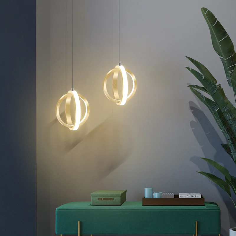 

Kitchen LED Lamp Hotel Pendant Light Dinning Room Gold Ceiling Lights Bedroom Chandelier Lighting 17W Warm White LED Bulb