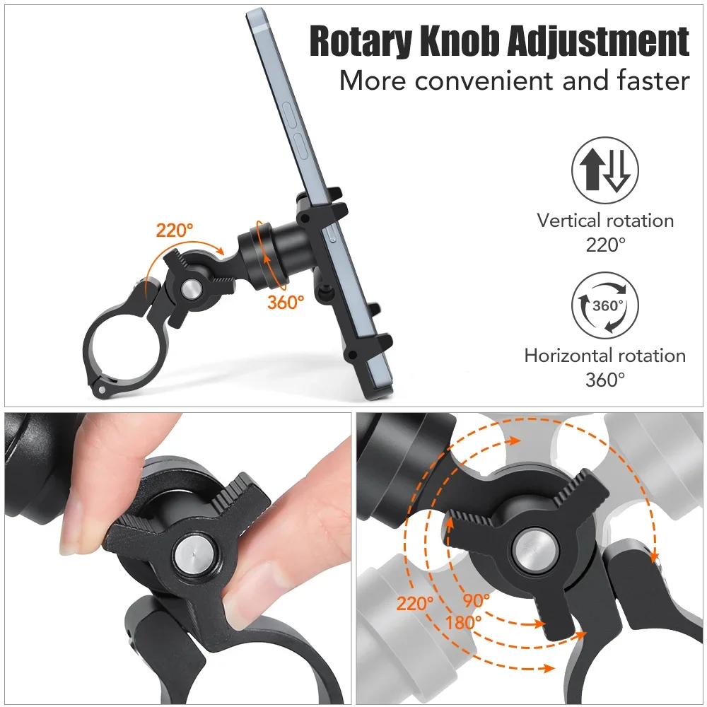 NEWBOLER Motorcycle Bike Phone Holder 360° Aluminum Alloy Cell Phone Stand For Bracket Rotatable Adjustable Anti-slip Cycling