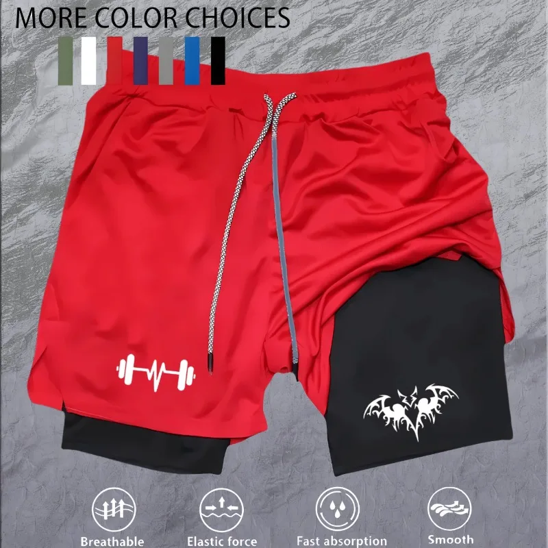 Workout Pants Double Deck Sports Shorts for Men 2-in-1 Marathon Fitness Running Shorts Male Short Gym Basketball Multi-pocket