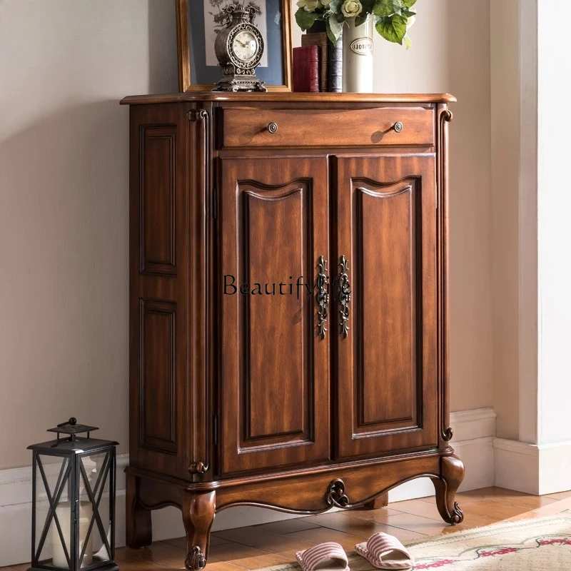 

American-style Solid Wood Double-door Shoe Cabinet Home Living Room Entrance Storage Cabinet