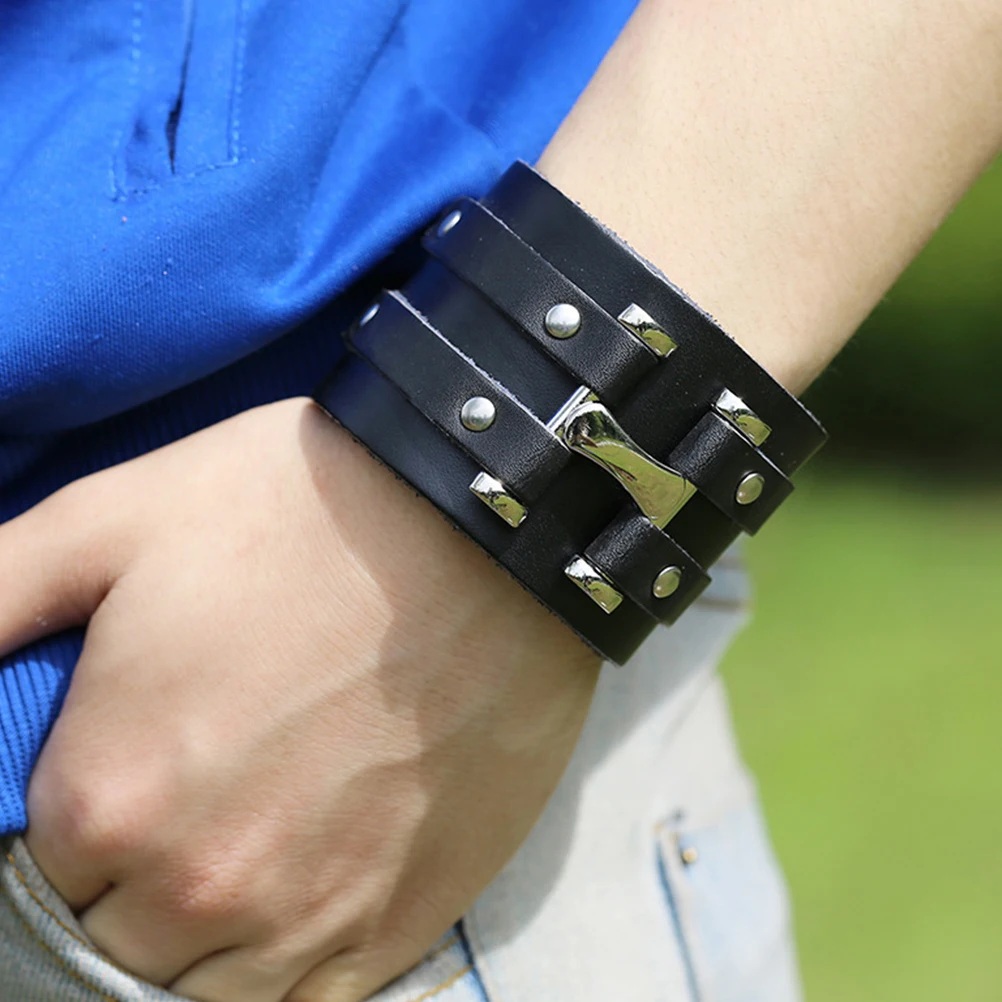 Men Bracelet Vintage Punk Style Wrist Band Fashionable Retro Wristwear Comfortable Fit for Daily Wear Unisex Gift Idea
