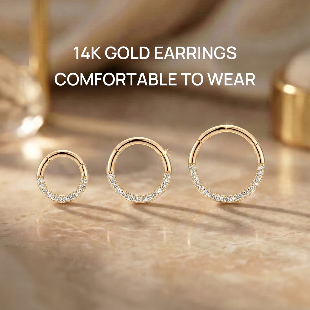 

AIDE 14K Solid Gold Multi size Single Row Diamond Inlay Cartilage Piercing Earrings Women's Dainty Ear Bone Earring Jewelry Gift