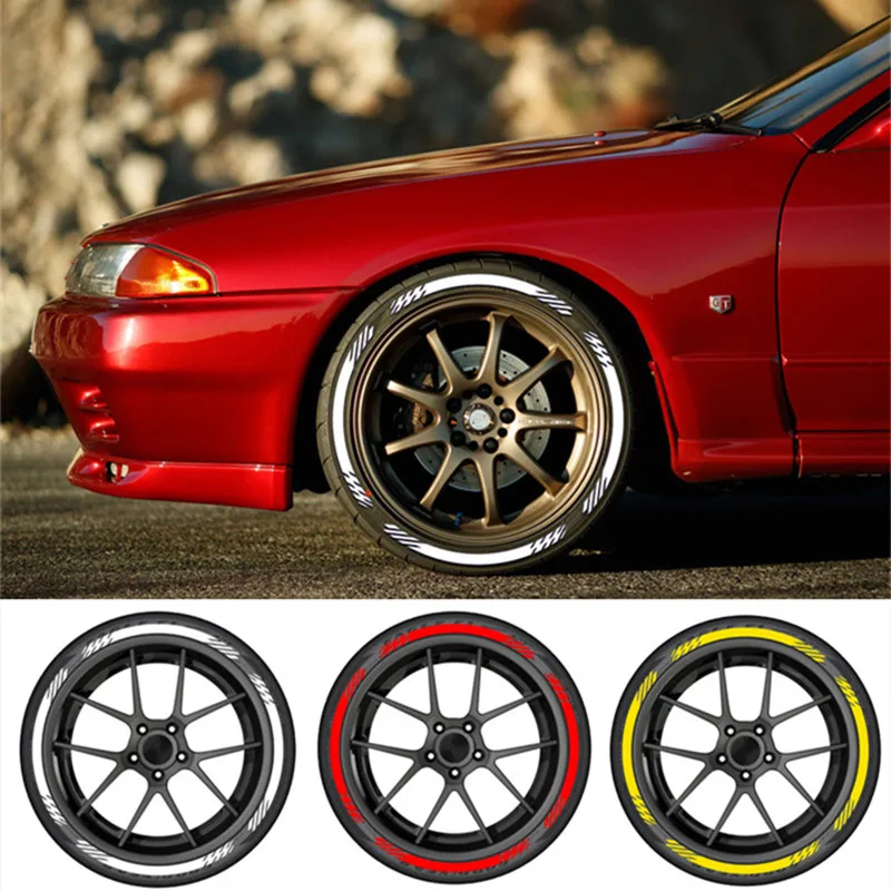 

3D Car Tires & Rim Stickers White Red Yellow Wall Blade Tyre Decals Automobile Motorcycle Tire Decoration Wheel Sticker