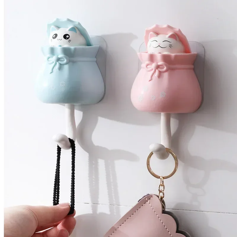 Creative Cute Cats and Cats Hooks Without Punching The Entrance Key Hooks Behind The Door Telescopic Coat Hooks Key Organizer