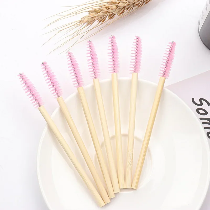 Practical 50pcs Bamboo Handle Disposable Silicone Eyelash Brushes Eyebrow Extension Mascara Wands Applicator Women Makeup Tools