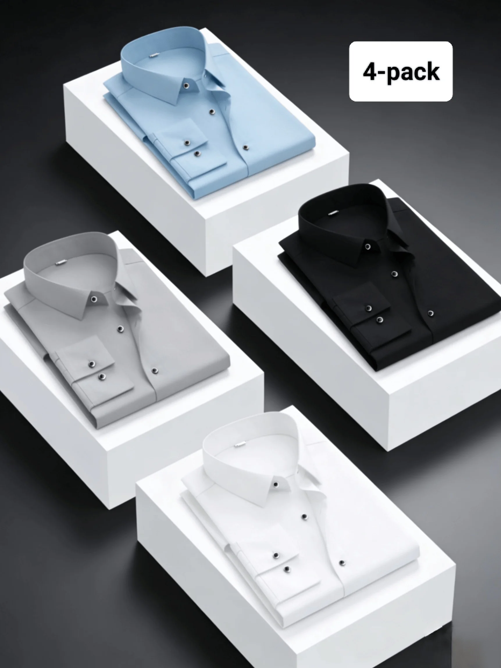 

4-Pc Solid Color Men'S Shirts, Youth Casual Outing Dress Shirts Business Office Meeting Formal Men'S Top Shirts All-Season Men'S