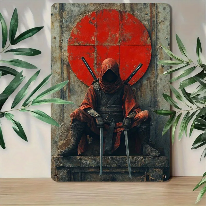 

Ninja - Themed Metal Wall Art with 3D Visual Effect, Mysterious Japanese Warrior Decor for Home, Decorative Wall Poster