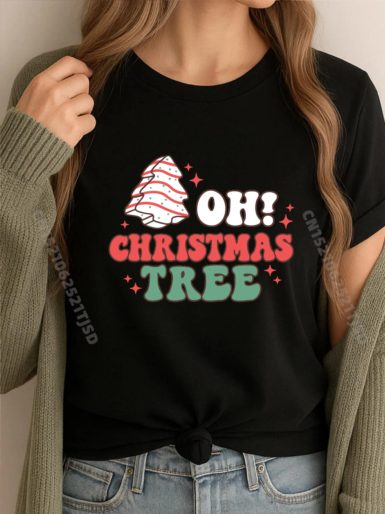 

Groovy Oh Рождественская елка Рождественские огни Tree Cakes Debbie Дизайнерская футболка Футболки для женщин