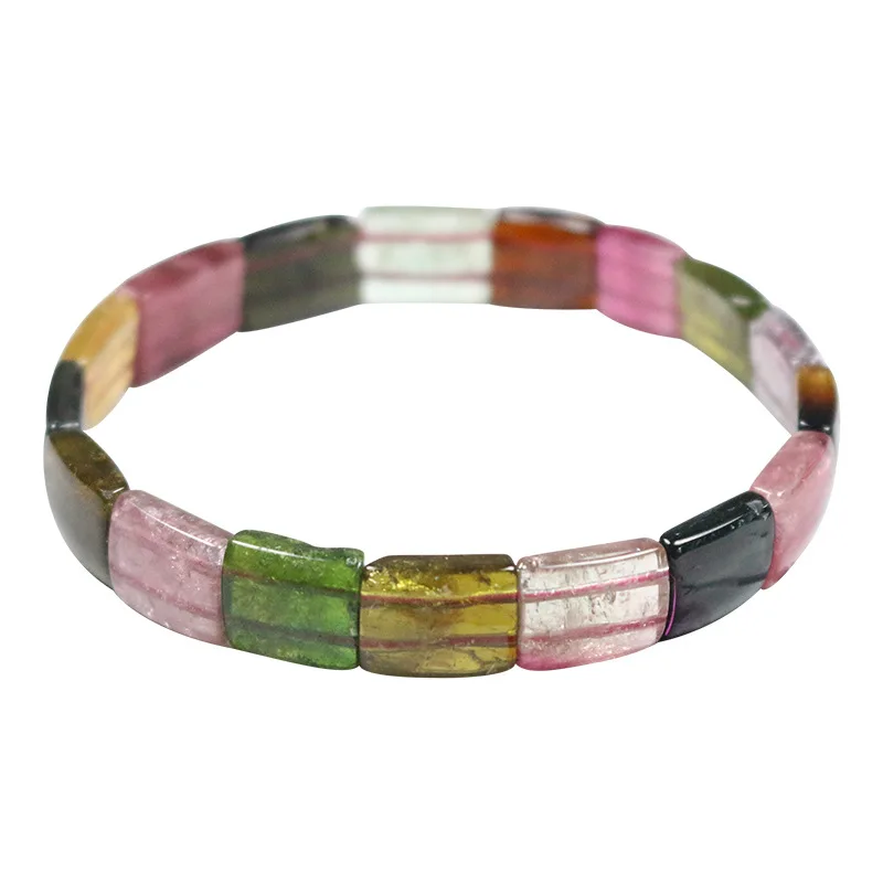 Natural Candy Tourmaline Slab Bangle, Transparent Tourmaline Hand Row Bangle, Colorful Women Stone Jewelry