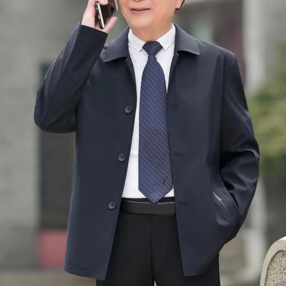 سترة كاجوال للرجال بدلة ربيعية للأعمال بأكمام طويلة وسترة واحدة الصدر مع ياقة مقلوبة بلون موحد للخريف