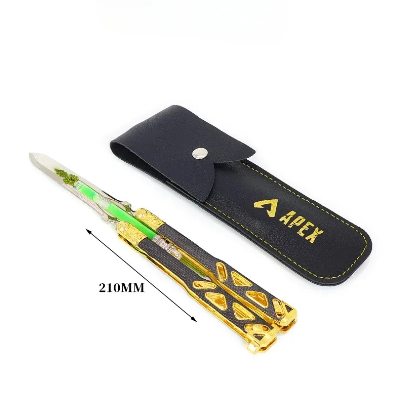 21cm Apex Game Peripherals Power Boy Heirloom Butterfly Knife with Leather Sheath Liquid Model Metal Ornament