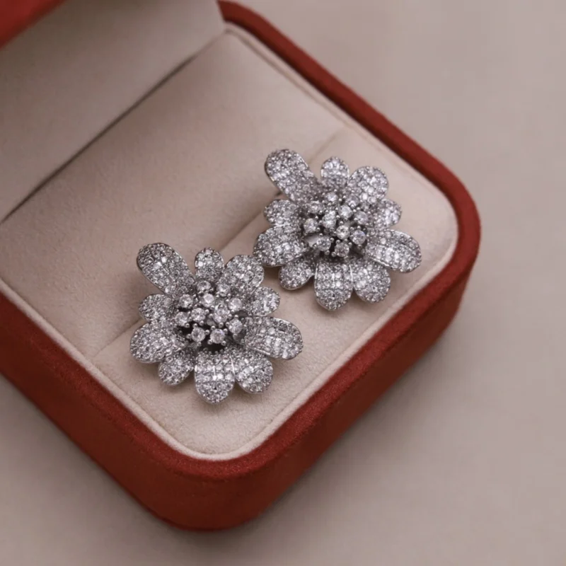 Korean new fashion jewelry 14K gold plated luxury zircon multi-layered flower earrings elegant women's evening party accessories