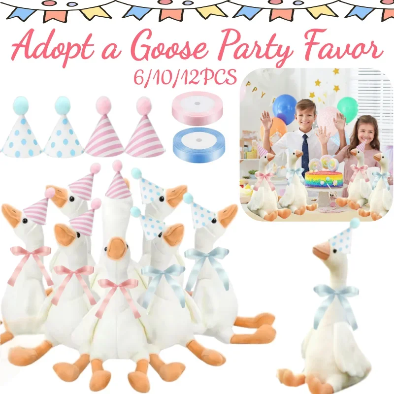 6/16 Set Adopt a Goose Party Favor 11.8 Inch Goose Stuffed Animal with Mini Hat Ribbon for Baby Shower Birthday Silly Goose One