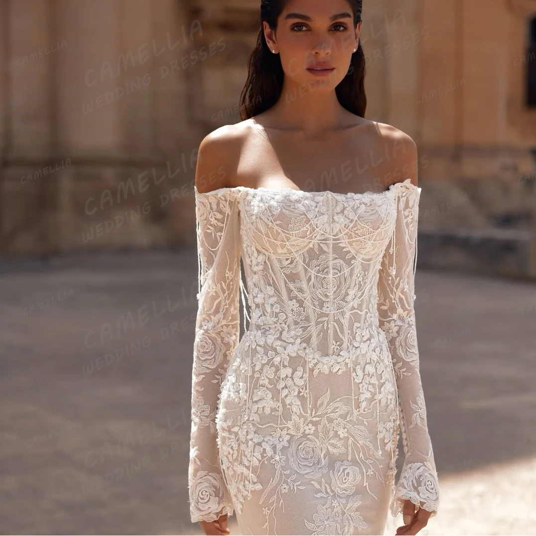 2026 Kant Applicaties Trouwjurken Zeemeermin Vrouwen Sexy Lange Mouw Bruidsjurken Sweep Trein Formele Vestidos De Novia Aangepaste