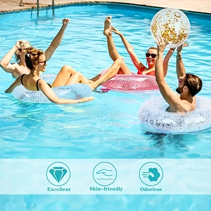 PVC Transparent Sequin Swimming Ring, Creative Inflatable Swimming Goods