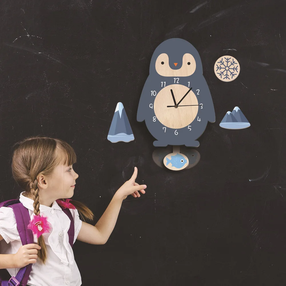 Rocket Pendulum Wall Clock Wall Mount Dinosaur Wall Watch Cute Animals DIY Decor for Home Bedroom Bird PVC Children's Gift - view 5