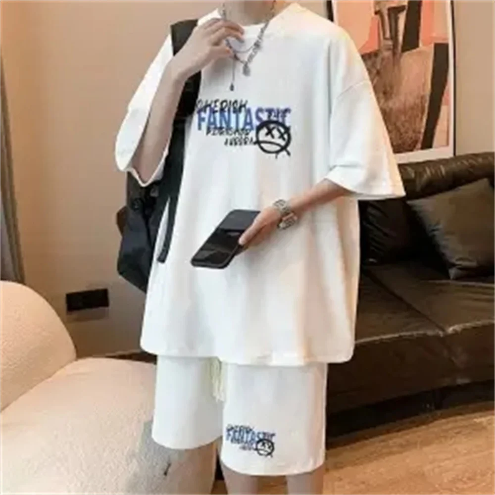 New Summer Fashion Men Short Sets Anime Bear Graphic Tracksuits Trend Sportwears 2 Piece Suits Streetwear Unisex Outfits