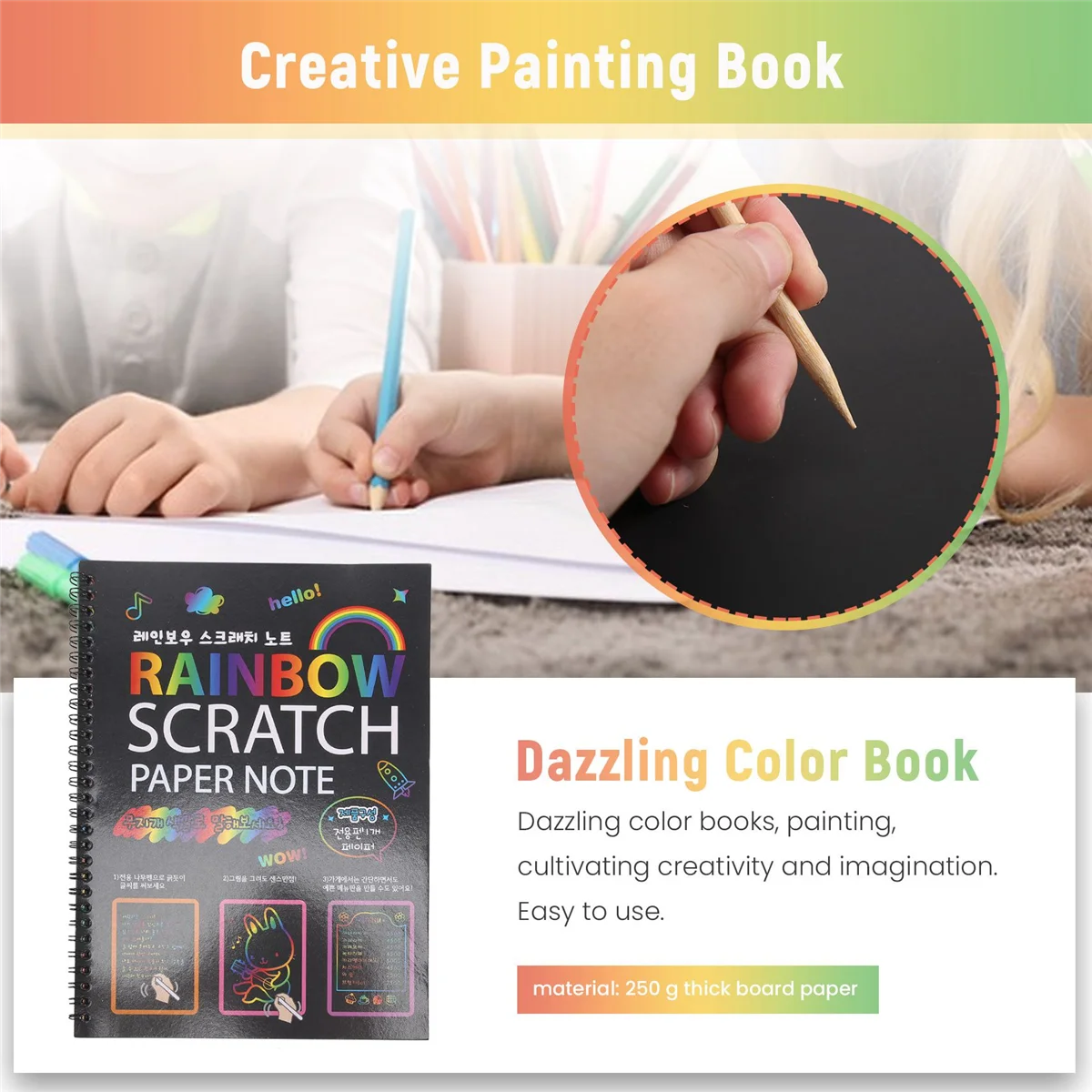 19X26Cm Large Magic Color Rainbow Scratch Paper Note Book Black Diy Drawing Toys Scraping Painting Kid Doodle Rich