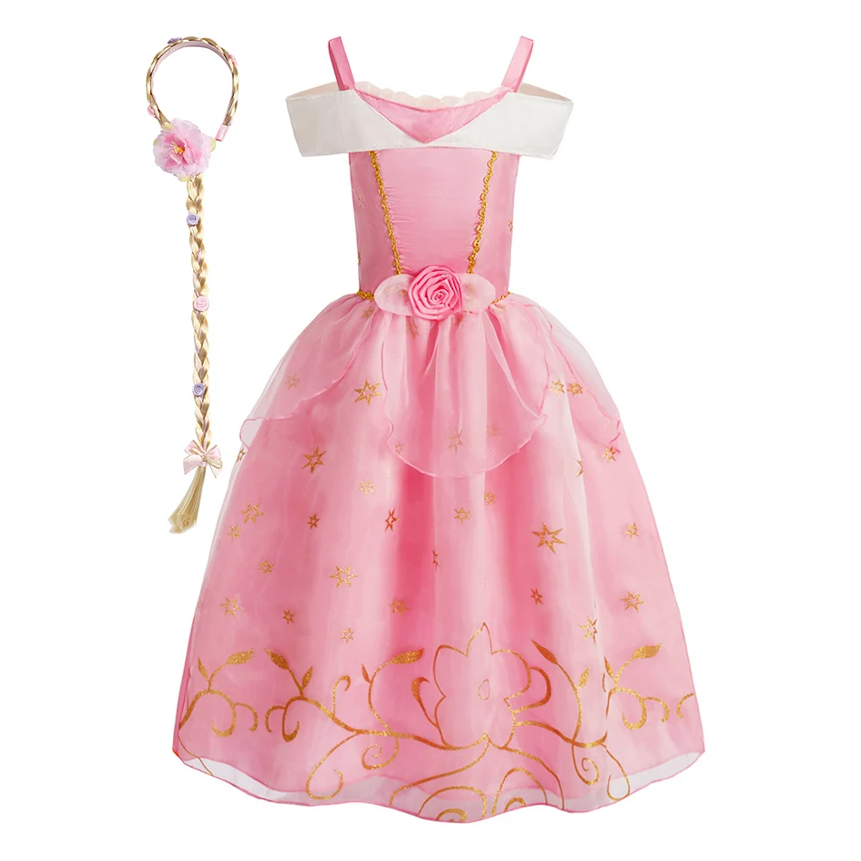 

Child Party Queen Ball Gown Kids Sleeping Beauty Cosplay Dress Halloween Costume Baby Girl Clothes Pink Mesh Princess Dresses