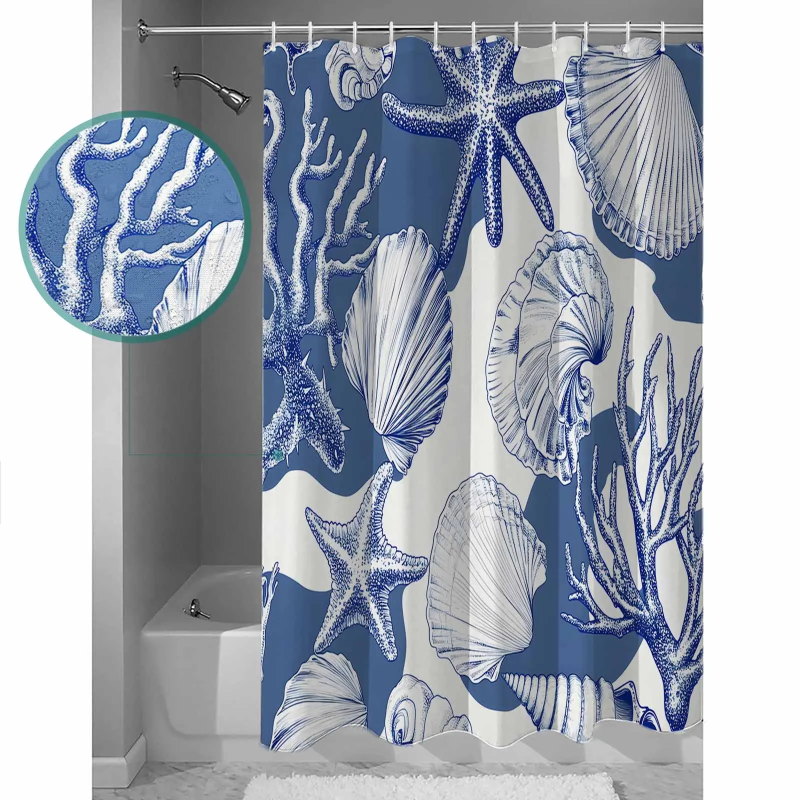 

Watercolor Shell Coral Shower Curtain High Quality Bathroom Waterproof Fabric Toilet Simple Style Decor
