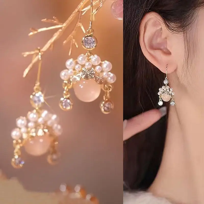 Vintage Chinese Style Opera Pearl Metal Tassel Earrings for Women Fashion Niche Design Eardrop Paty Jewelry Gifts Accessries