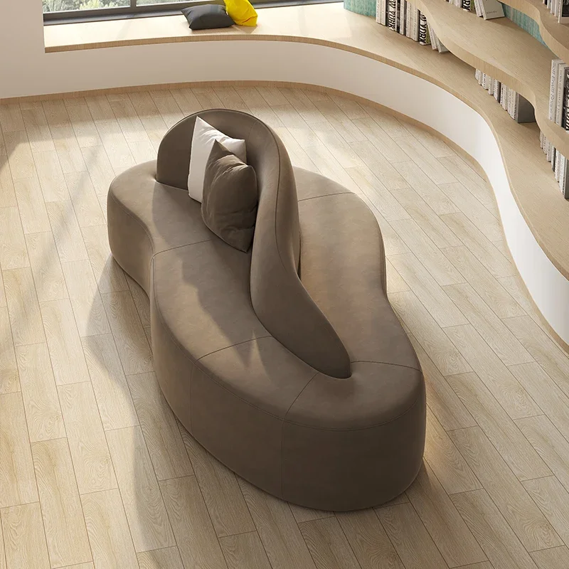 Sofá, área de estar, recepción, curvo, doble cara, creativo, minimalista, ligero, tela verde de lujo, forma especial