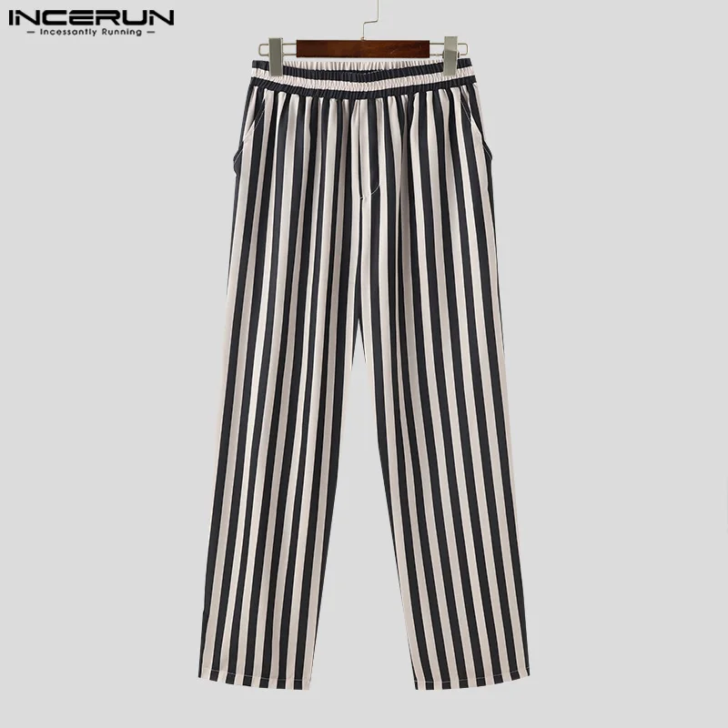 INCERUN 2024 Korean Style Trousers Men\'s Fashion Casual Striped Long Pants Summer Male Streetwear Hot Sale Loose Pantalons S-5XL