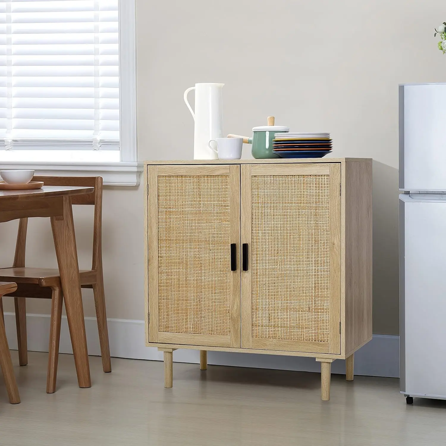 Sideboard Buffet Kitchen Storage Cabinet with Rattan Decorated Doors, Dining Room, Hallway, Cupboard Console Table, Liquor