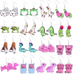 Cartoon animal earrings, acrylic cute and funny dinosaurs, ducks, cats, and dogs