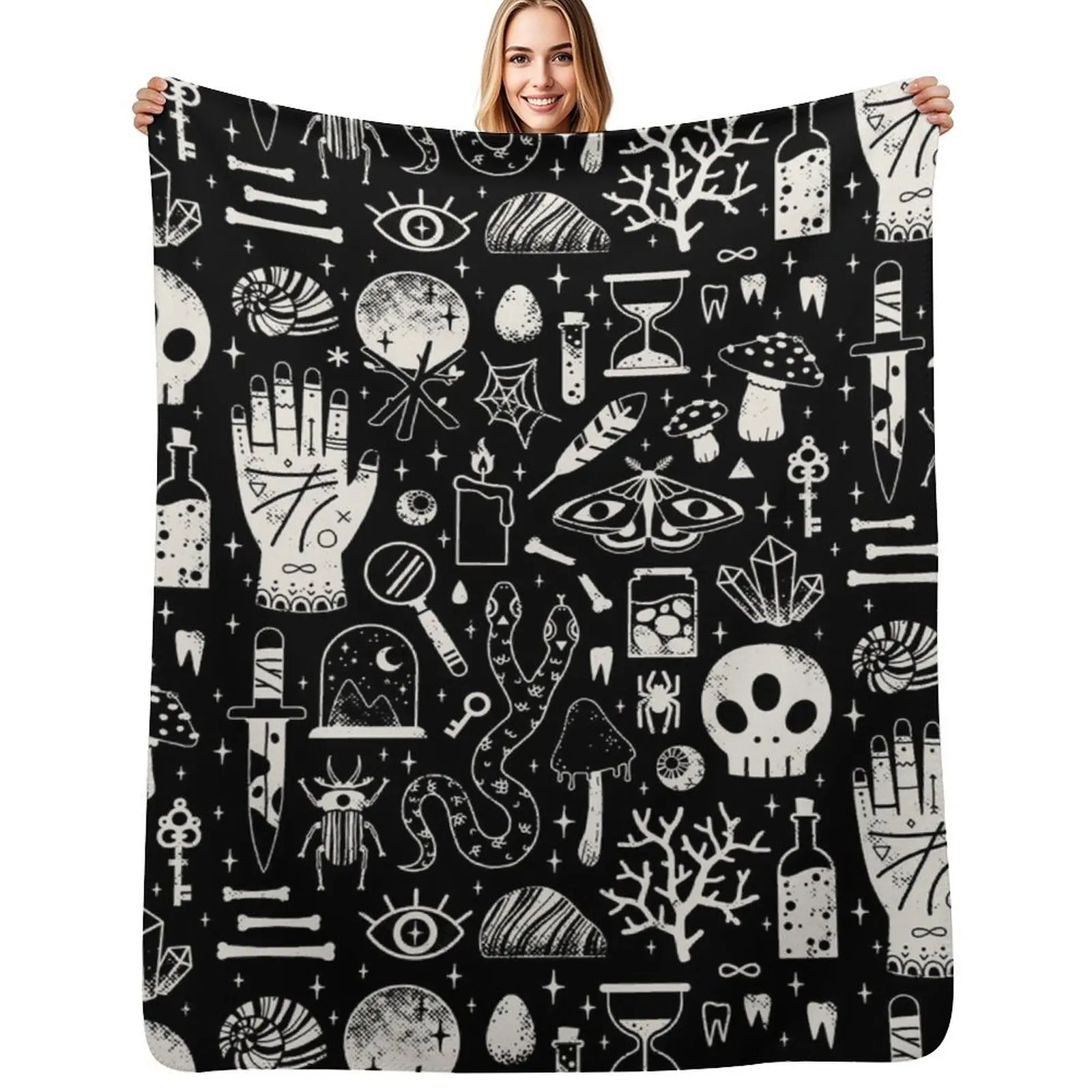 

Curiosities: Bone Black Throw Blanket Decorative Sofas sofa bed Multi-Purpose Luxury Blankets