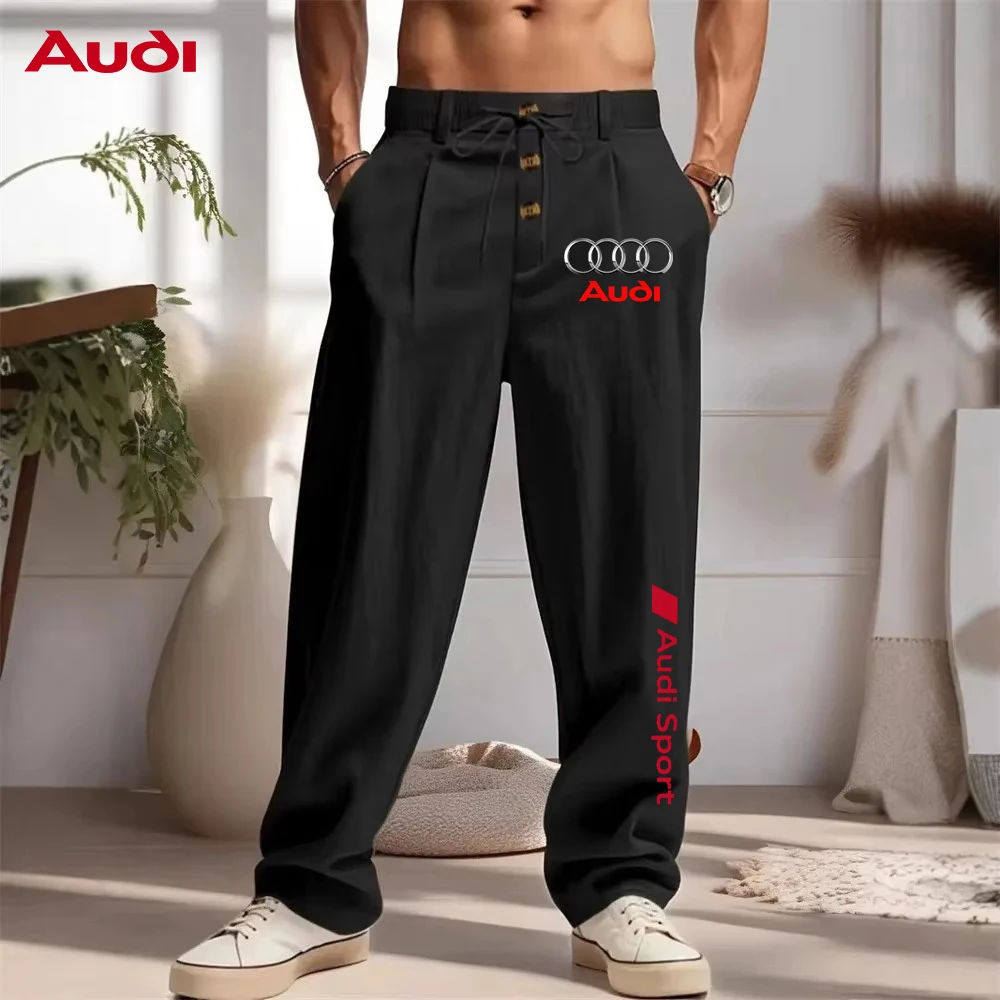 Di brand new men's cotton and linen breathable casual pants, fashionable urban sports pants, loose straight leg