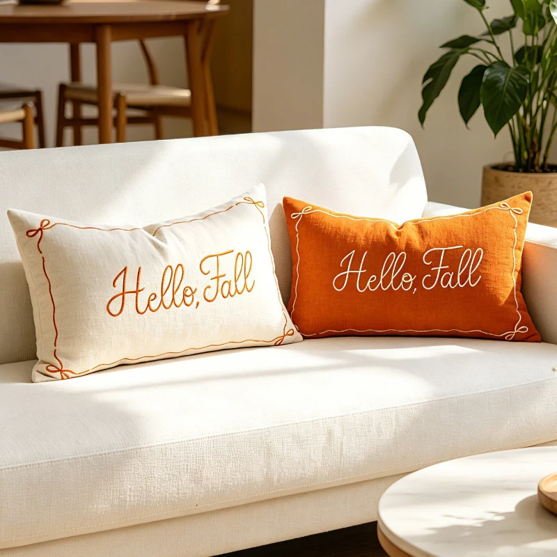 30X50CM Autumn Throw Pillow Cover Retro Embroidery Stamping Waist Cushion Cover Decor Home Decorative Pillowcase