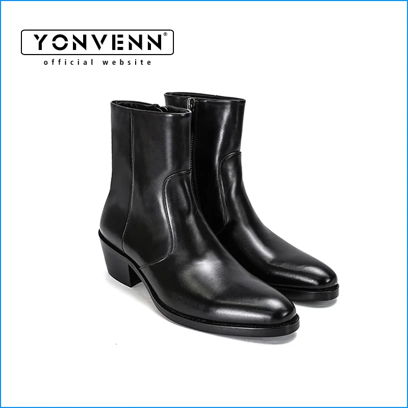 New Chelsea boots men's top layer cowhide Western premium Vibe short leather boots zipper premium texture