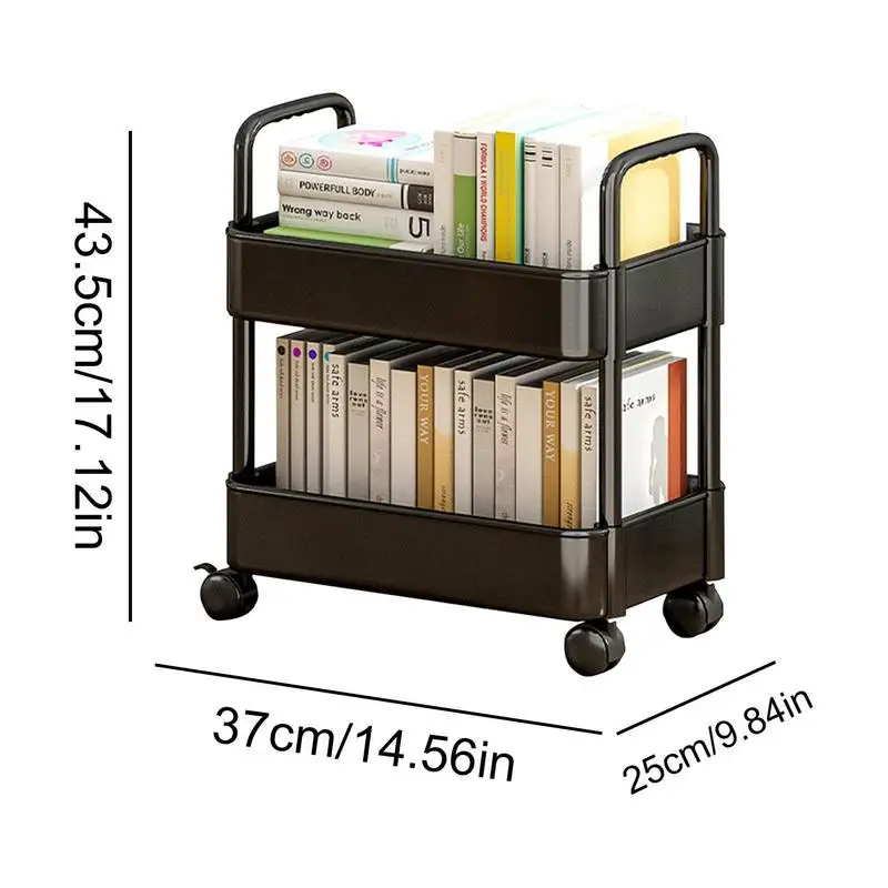 Under Table Storage Shelf With Wheel 2-Layer Movable Bookshelf Cart Household Sundries Storage Trolley Book Cart Organizer