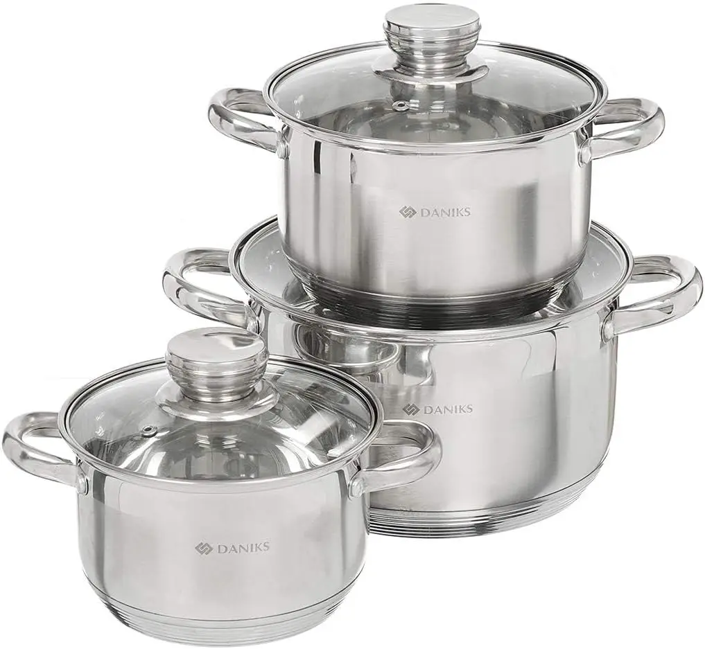 Standard Stainless Steel Kitchen Induction Pot Cookware Set | 6-Piece | Dishwasher Safe Pots | 2 Quart + 3 Quart + 4