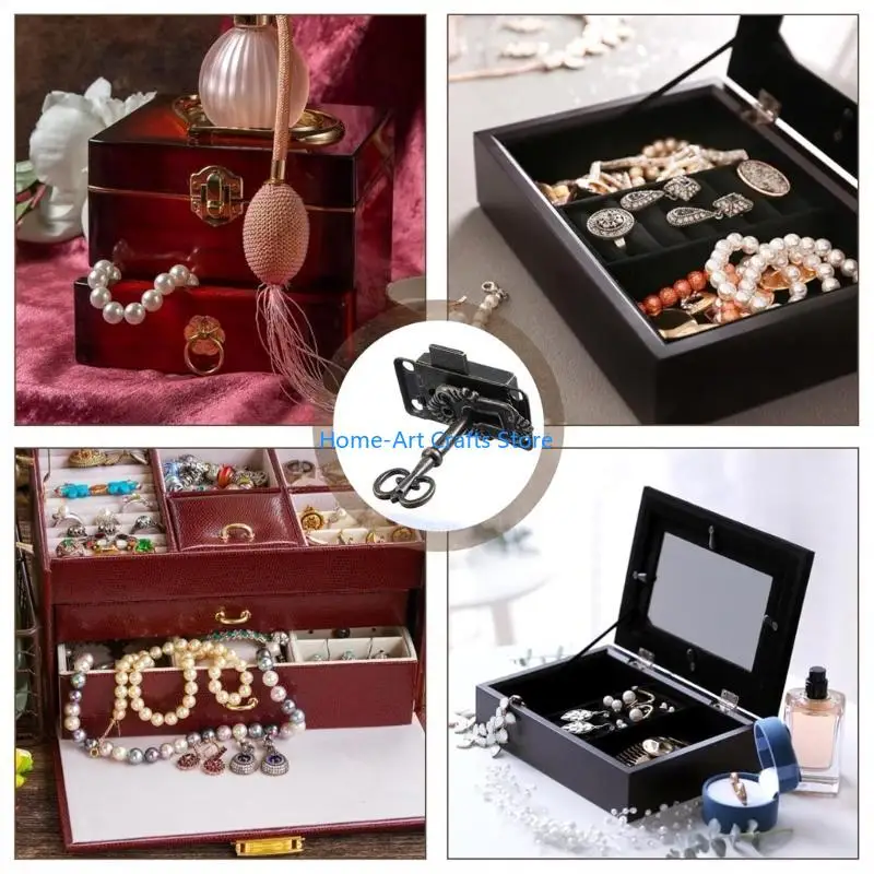 Y3NA Pack of 2 Vintage Skeletons Lock Antique Zinc Alloy Cabinet Lock Without Mortise Designs for Decorative Furniture
