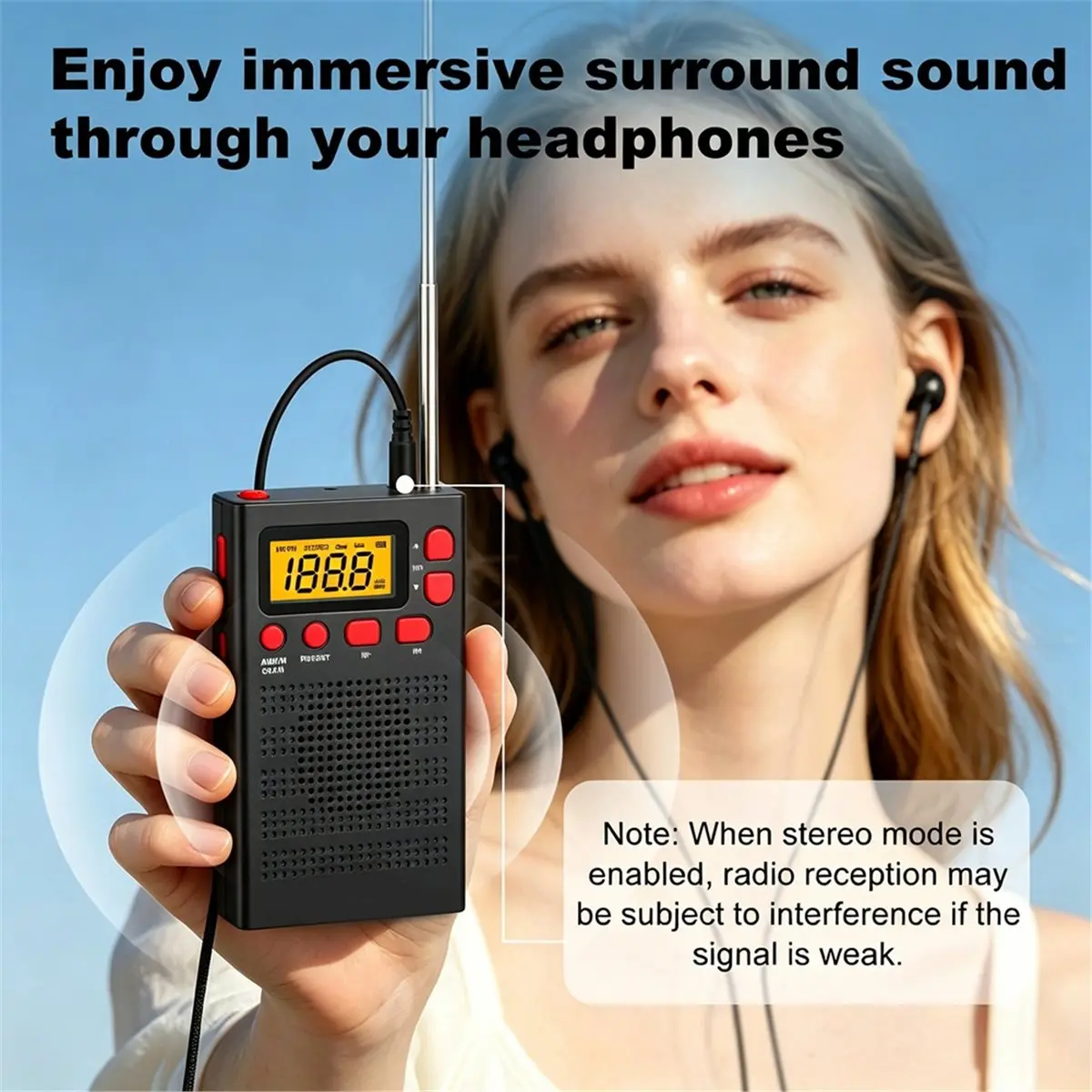 PHONE&GEAR Radio Mini AM FM Weather Radio Pocket Radio Player LCD Screen Digital Radio W/Earpone Jack Long Range Best Reception