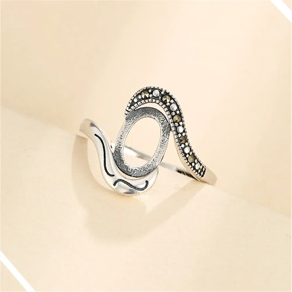 Adjustable Ring Blank for 7x10mm/8X11mm/9x13mm/9x14mm/11x14mm/12x15mm Oval Cabochons Thai Sterling Silver Rhinestone