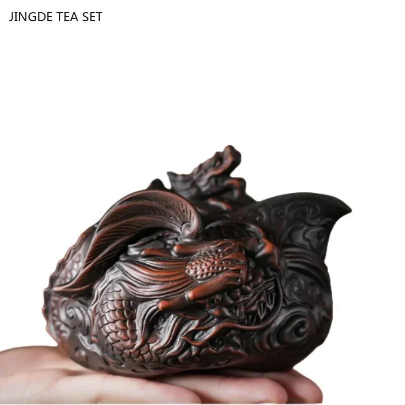 1 set of Yunnan purple pottery travel tea set portable one pot two cups hand-held tea pot outdoor flying dragon kung fu tea set